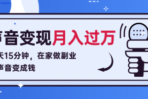 每天15分钟，在家做副业把声音变成钱，声音修炼变现资源月入过万！