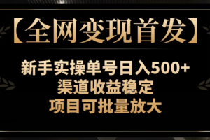 【全网变现首发】新手实操单号日入500+，渠道收益稳定，项目可批量放大【揭秘】