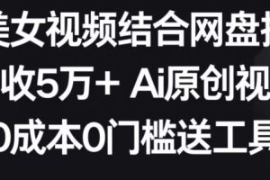 AI美女视频结合网盘拉新，日收5万+两分钟一条Ai原创视频，0成本0门槛送工具【揭秘】