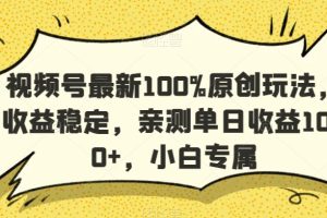 视频号最新100%原创玩法，收益稳定，亲测单日收益1000+，小白专属【揭秘】