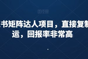 小红书矩阵达人项目，直接复制搬运，回报率非常高